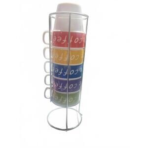 Set of 5 Colorful Coffee Cups with Metal Stand